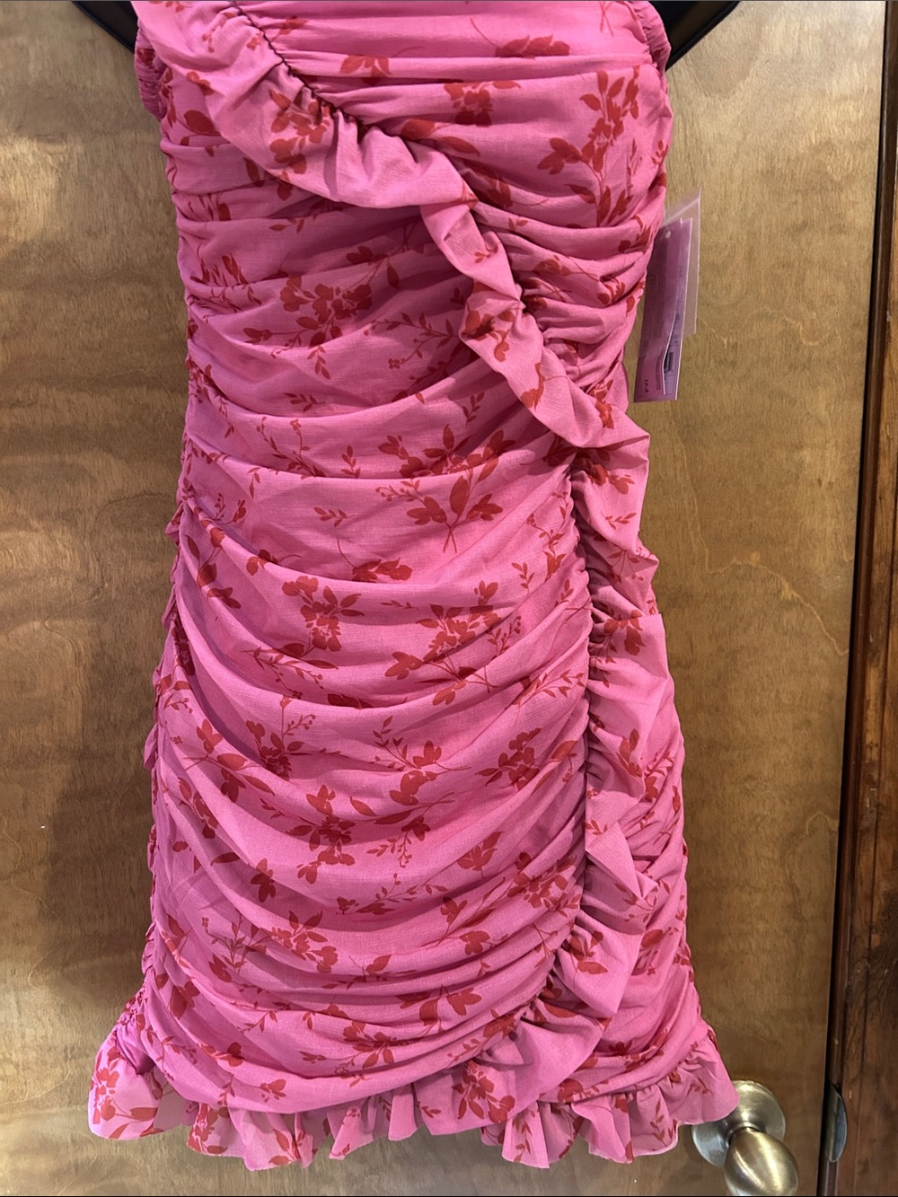 Pink Floral Ruffle Ruched Mini Dress - Homecoming - Picture 3 of 14